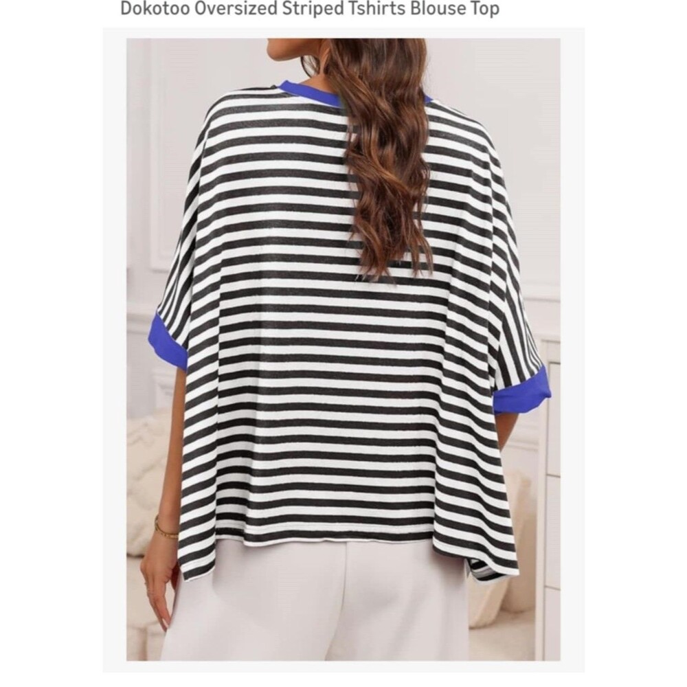 Dokotoo Womens Size L Tops Casual Crewneck Half Sleeve Striped - Picture 4 of 7
